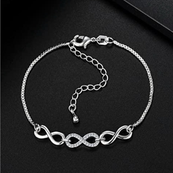 Infinity Bracelet 18k White Gold Plated Cubic Zirconia Hypoallergenic 3 Charms - Picture 4 of 6